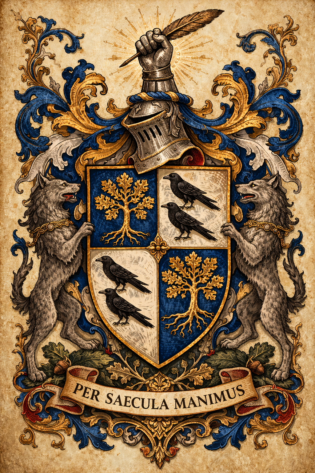Hale Family Coat of Arms — Per Saecula Manimus