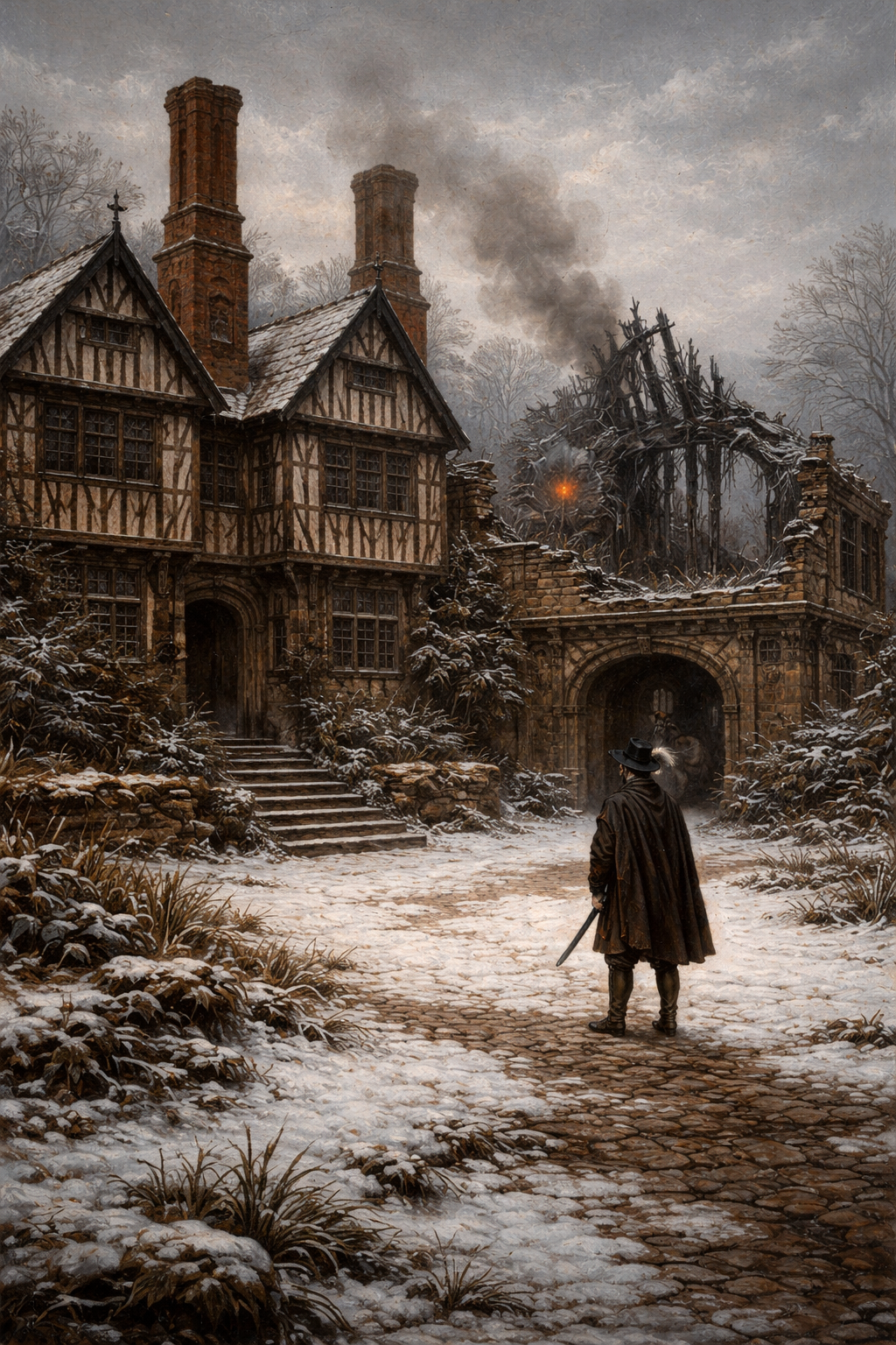 Halecroft with damaged chapel wing, 1645