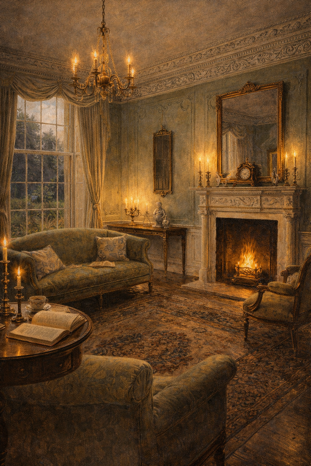 Halecroft drawing room, Regency period c. 1813